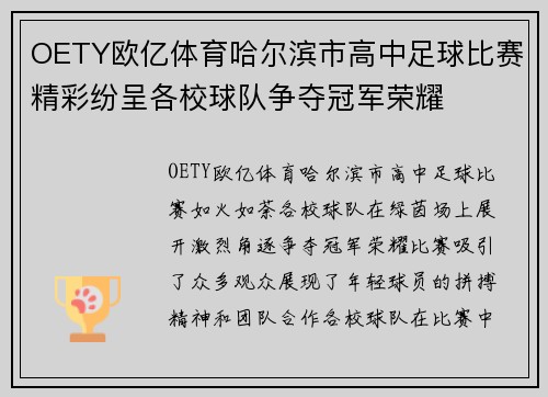 OETY欧亿体育哈尔滨市高中足球比赛精彩纷呈各校球队争夺冠军荣耀
